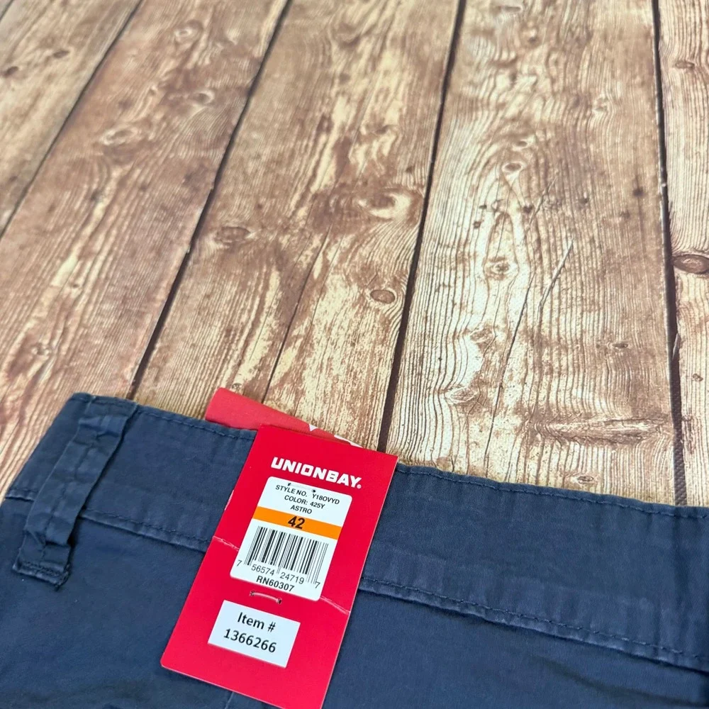 Unionbay Flex Waist Cargo Shorts Mens 42 Navy Blue Stretch Cotton